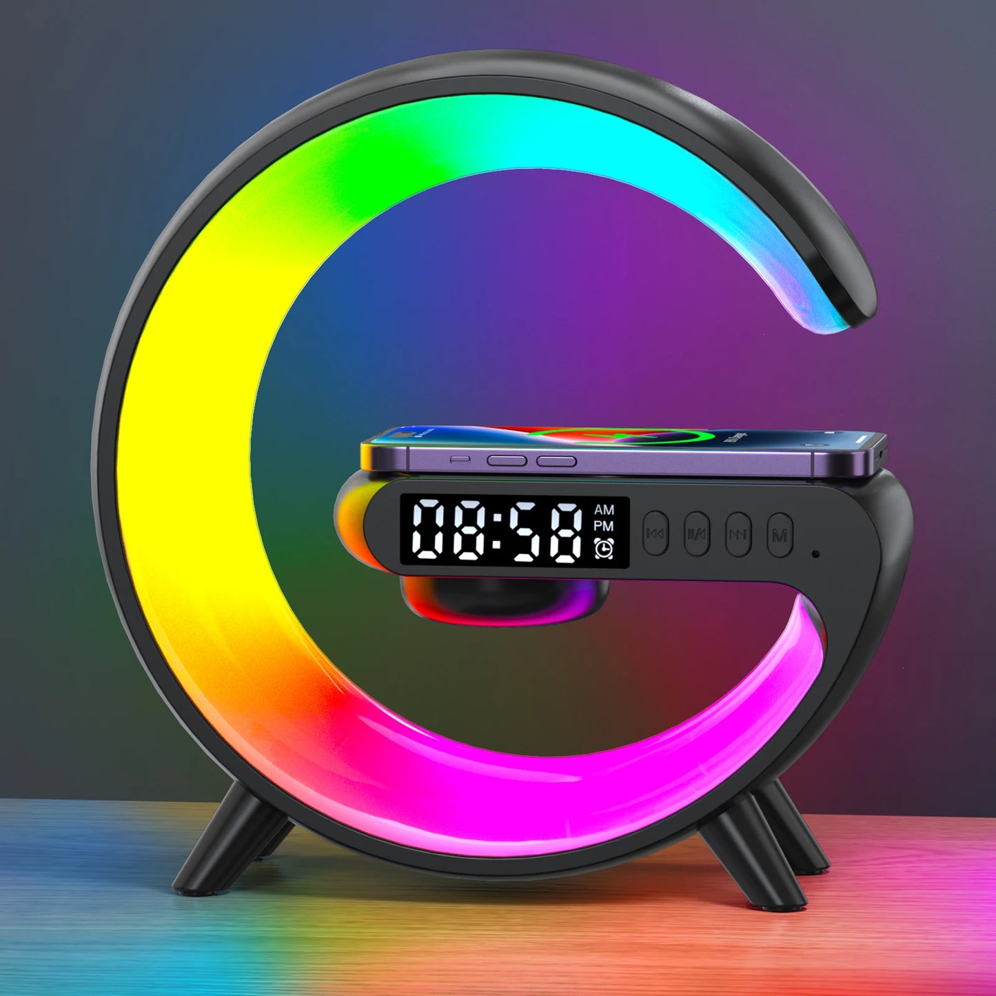 Lampe Chevet avec Chargeur Sans Fil, Multifonction