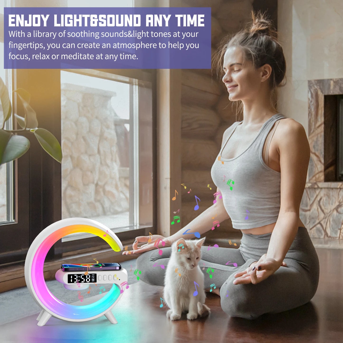 Lampe Chevet avec Chargeur Sans Fil, Multifonction