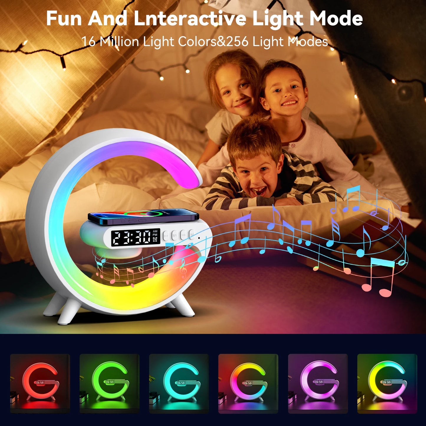 Lampe Chevet avec Chargeur Sans Fil, Multifonction