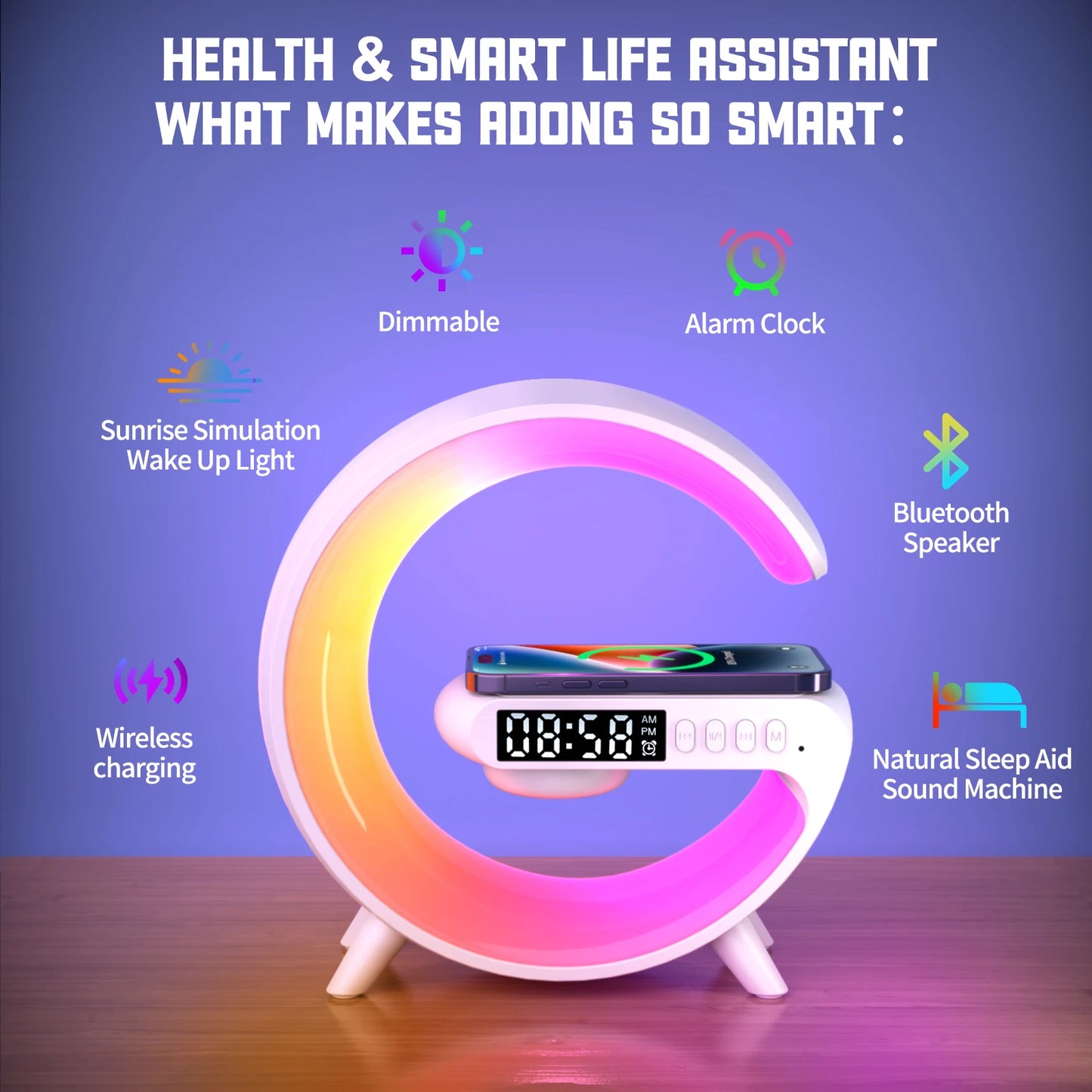 Lampe Chevet avec Chargeur Sans Fil, Multifonction