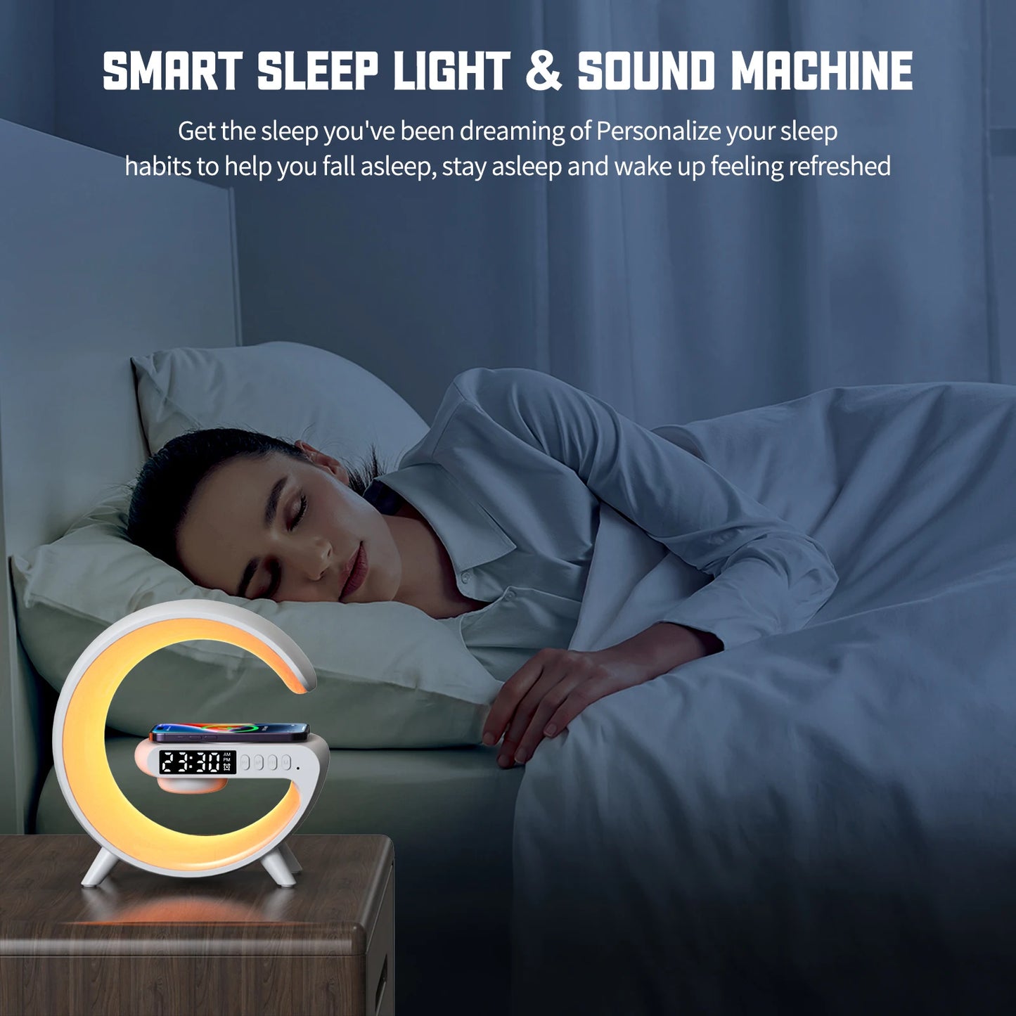 Lampe Chevet avec Chargeur Sans Fil, Multifonction
